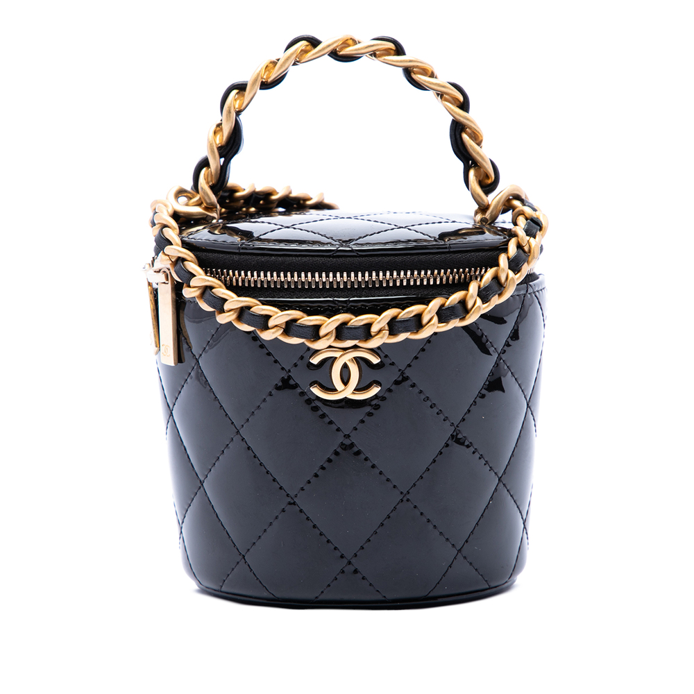 Pre-Loved Chanel Quilted Patent Afternoon Tea Top Handle Vanity Case with Chain